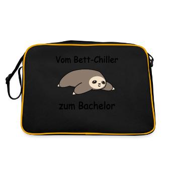 Uni Bachelor Abschluss Studenten Faultier Geschenk - Retro Tasche - Schwarz/Gold - Hinten