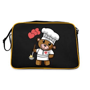 Teddy Bear Cooking Cooking Cooking Kitchen Gourmet - Retro Bag - black/gold - Back