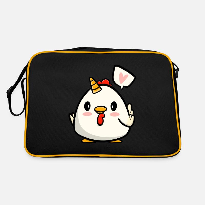 Huhn Einhorn - Retro Tasche - Schwarz/Gold