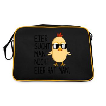 Eier Sucht Man Nicht Eier Hat Man - Ostern Huhn - Retro Tasche - Schwarz/Gold - Hinten