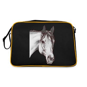 Mädchen Pferd Tiergesicht Pferdemotiv Tiermotiv - Retro Tasche - Schwarz/Gold - Hinten