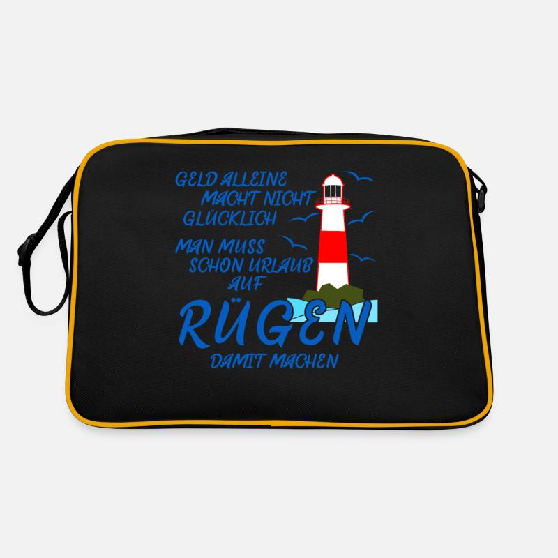 Rügen Spruch Insel Witz - Retro Tasche - Schwarz/Gold
