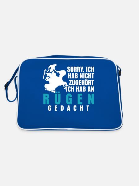 Rügen Urlaub Spruch - Retro Tasche - Blau/Weiß - Hinten