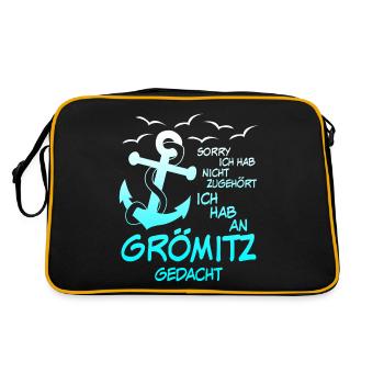 Grömitz Spruch mit Anker - Retro Tasche - Schwarz/Gold - Hinten