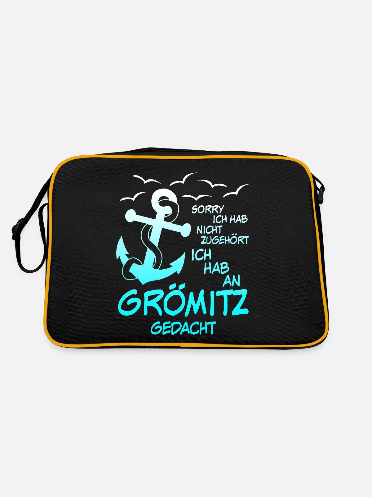 Grömitz Spruch mit Anker - Retro Tasche - Schwarz/Gold - Hinten