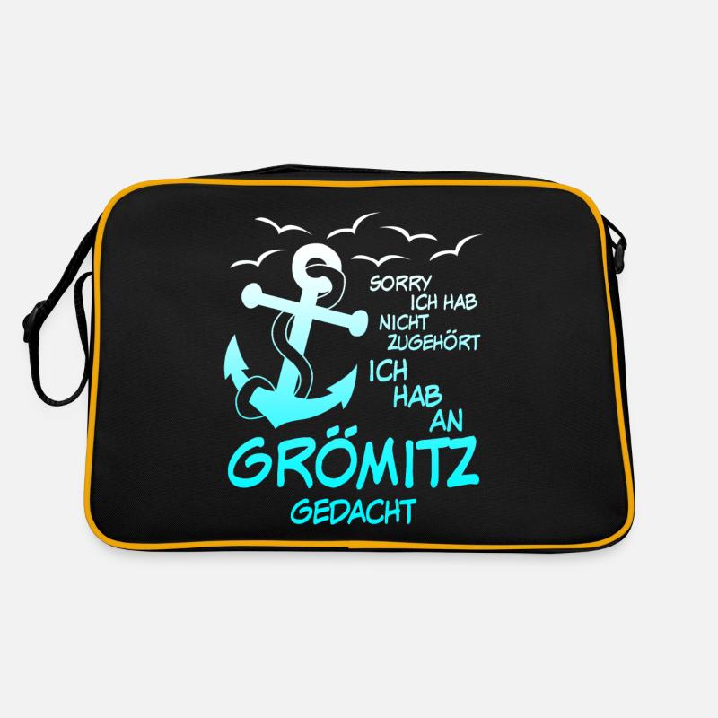 Grömitz Spruch mit Anker - Retro Tasche - Schwarz/Gold