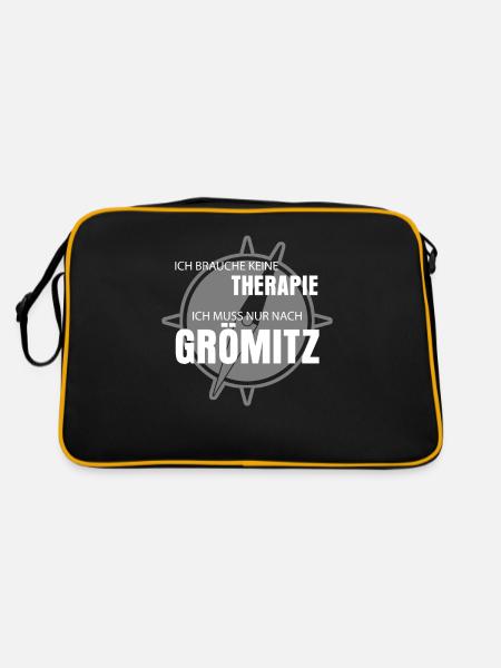 Grömitz Urlaub Spruch - Retro Tasche - Schwarz/Gold - Hinten