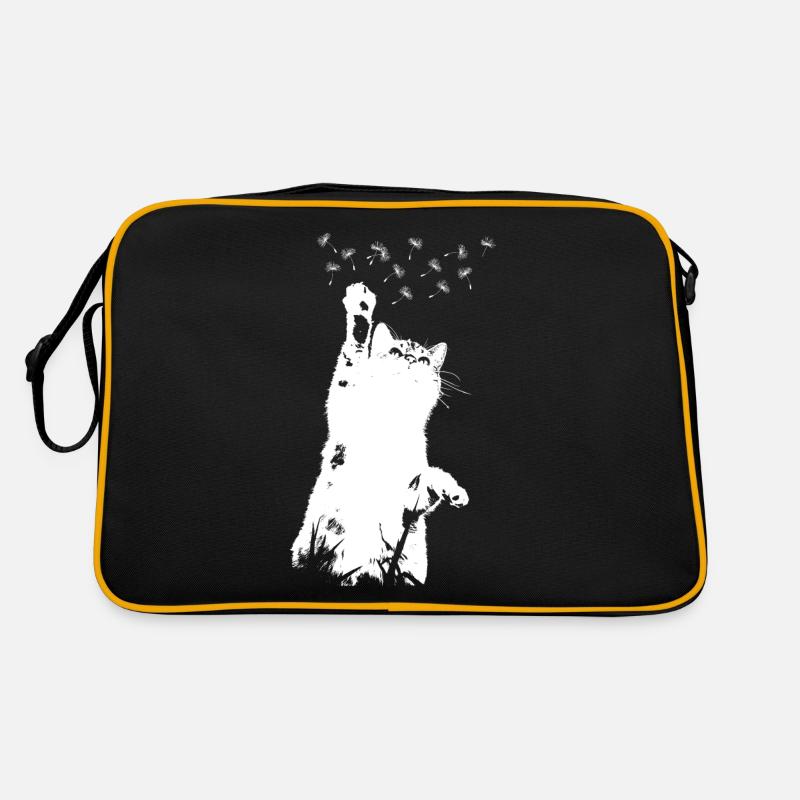 Katze Pusteblume Löwenzahn Schöne Blume Kitten - Retro Tasche - Schwarz/Gold