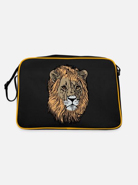 Lion's head Africa animal motif predator imprint art - Retro Bag - black/gold - Back