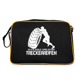 Strongman Treckerreifen Spruch - Retro Tasche - Schwarz/Gold - Hinten