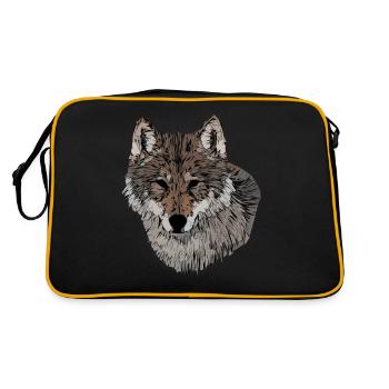 Wolf Animal Motif Predator Animal Face Wolf Motif - Retro Bag - black/gold - Back