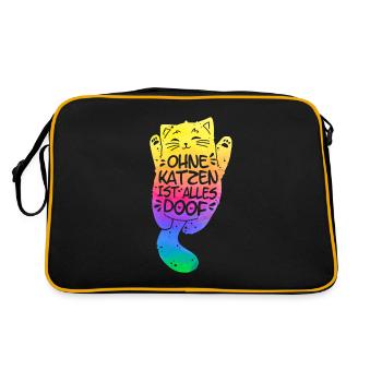 Ohne Katzen ist doof Katzenliebhaber Katzenmama - Retro Tasche - Schwarz/Gold - Hinten