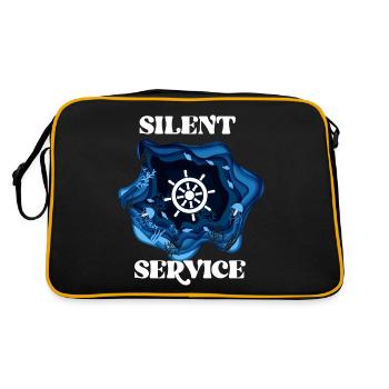 Unterwasser U-Boot Meeresboden Meer Meerestiere - Retro Tasche - Schwarz/Gold - Hinten