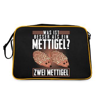 Mettigel Hackfleisch Spruch Mett - Retro Tasche - Schwarz/Gold - Hinten