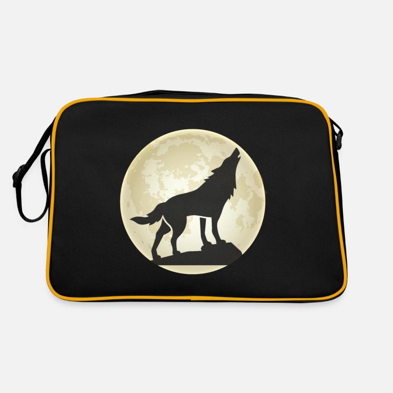 Wolf Mond Wolfsgeheul Wölfe Hunde Rudel Retro Tasche