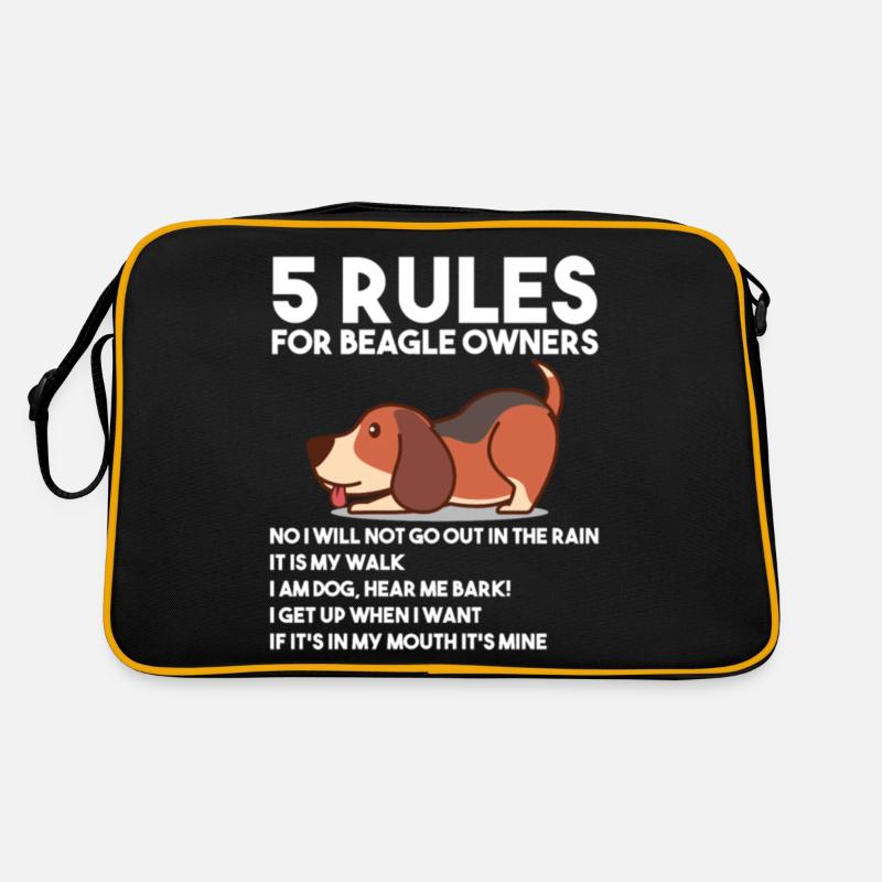 5 Rules For Beagle Owners T Shirt - Retro Tasche - Schwarz/Gold