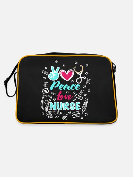 Peace Love Nurse Funny RN Nurse Practitioner - Retro Tasche - Schwarz/Gold - Hinten