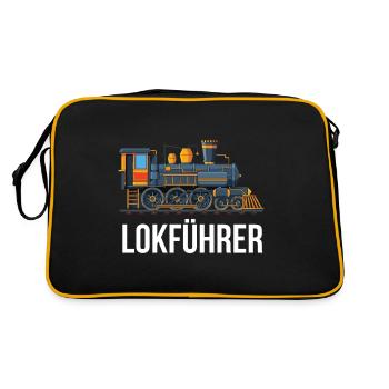 Lokführer Eisenbahn Dampflok Lok Einsteigen - Retro Tasche - Schwarz/Gold - Hinten