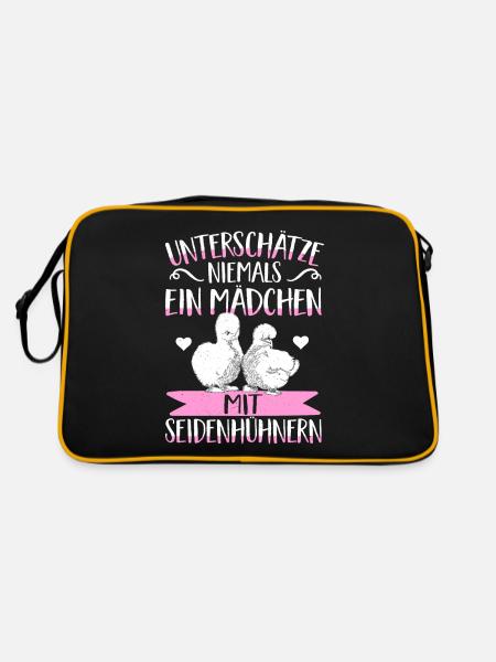 Seidenhuhn Seidenhühner Geschenk Hühner Mädchen - Retro Tasche - Schwarz/Gold - Hinten