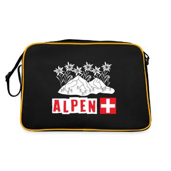 Schweizer Alpen Edelweiß Blume Edelweiss - Retro Tasche - Schwarz/Gold - Hinten
