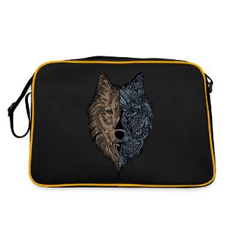Wolf Animal Face Animal Motif Print - Retro Bag - black/gold - Back
