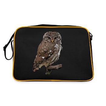 Eulen Eule Vogel Tiermotiv Aufdruck print - Retro Tasche - Schwarz/Gold - Hinten