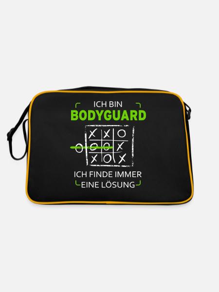 Ich bin Bodyguard Drei Gewinnt Lustig Witzig - Retro Tasche - Schwarz/Gold - Hinten