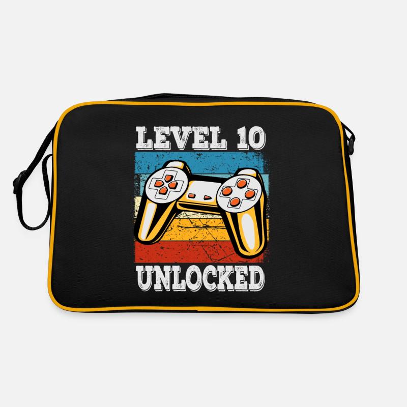 Kinder Level 10 Unlocked Geburtstagsshirt Gamer - Retro Tasche - Schwarz/Gold
