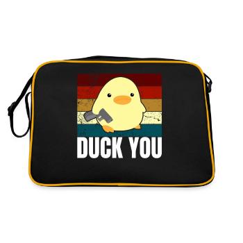 Duck You Ente mit Pistole Meme Duck with Gun Humor - Retro Tasche - Schwarz/Gold - Hinten