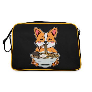 Corgi dog eats ramen noodle soup - Retro Bag - black/gold - Back