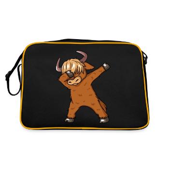 Schottische Hochlandkühe Dabbing Dance Cow - Retro Tasche - Schwarz/Gold - Hinten