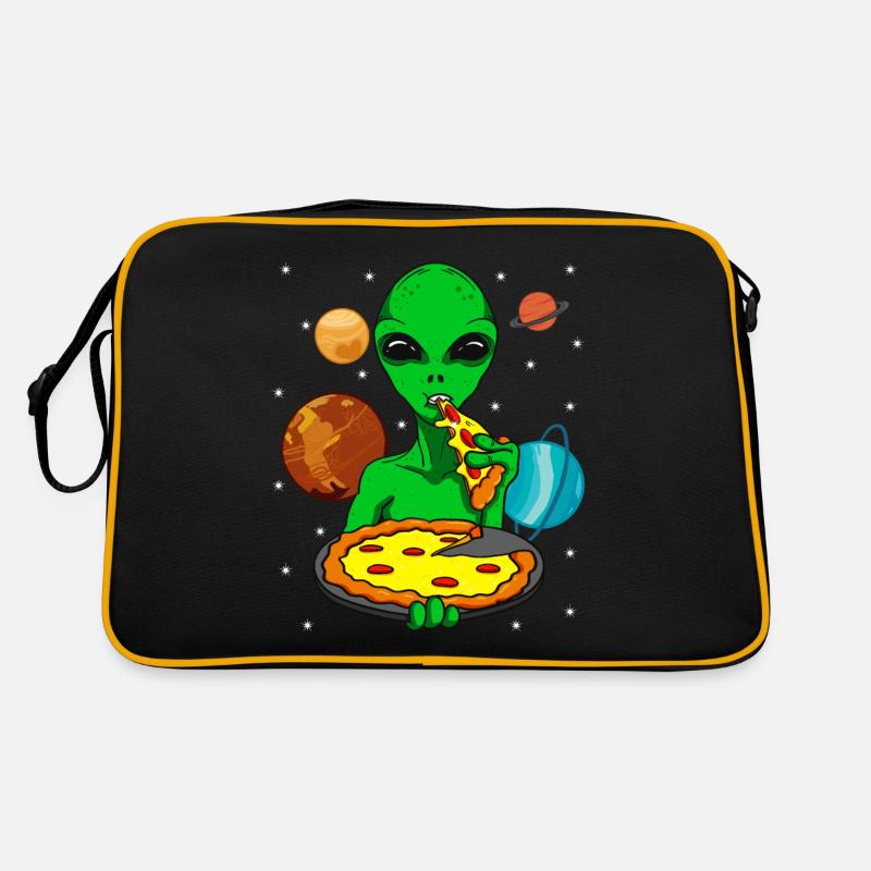 Alien Alien OVNI mangeant de la pizza Sac Retro