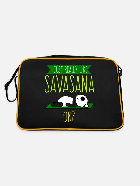 Savasana Panda Pandabär Yoga - Retro Tasche - Schwarz/Gold - Hinten