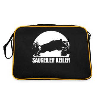 Keiler Geiler Wildsau Jagt Jägerin Jäger - Retro Tasche - Schwarz/Gold - Hinten