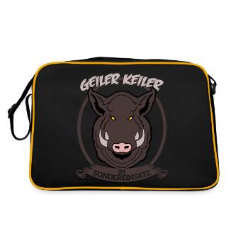 Keiler Geiler Wildsau Jagt Jagen Jäger - Retro Tasche - Schwarz/Gold - Hinten