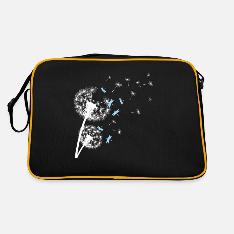 Libelle Pusteblume Dragonflies Libellen - Retro Tasche - Schwarz/Gold