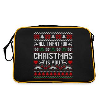 Hässlicher Weihnachtspullover Alles was ich zu Weihnachten will - Retro Tasche - Schwarz/Gold - Hinten