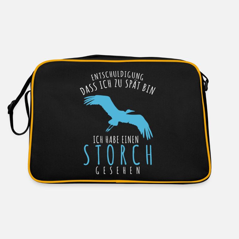 Storch Witz Storche - Retro Tasche - Schwarz/Gold