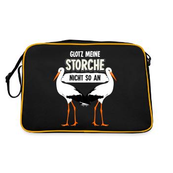Storch lustig Storche - Retro Tasche - Schwarz/Gold - Hinten