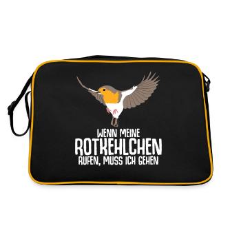 Rotkehlchen Vogel - Retro Tasche - Schwarz/Gold - Hinten