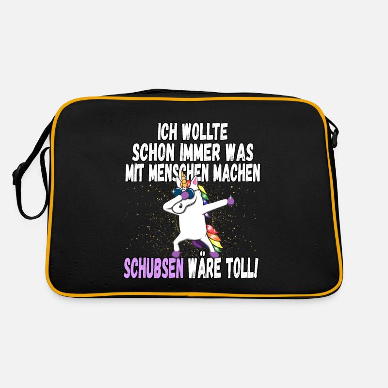 "Was mit Menschen machen" - lustig Einhorn Spruch Retro Tasche
