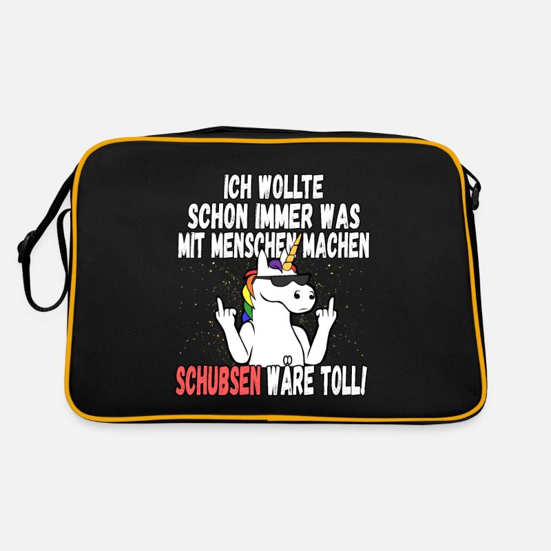 "Was mit Menschen machen" - lustig Einhorn Spruch Retro Tasche