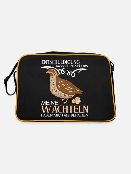 Wachteln Eier Wachtelzüchter Wachtel - Retro Tasche - Schwarz/Gold - Hinten