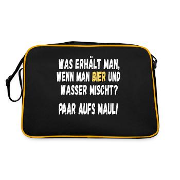 Was erhält man, wenn man Bier und Wasser mischt? - Retro Tasche - Schwarz/Gold - Hinten