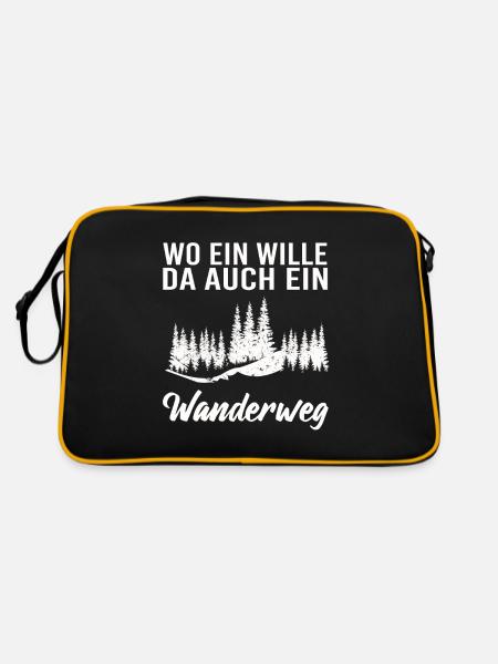 Wo ein Wille da auch ein Wanderweg - Retro Tasche - Schwarz/Gold - Hinten