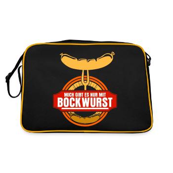 Bockwurst Wurst Würstchen Bratwurst - Retro Tasche - Schwarz/Gold - Hinten