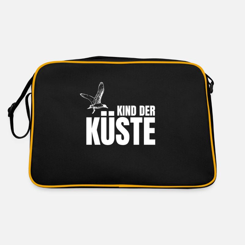 Kind der Küste mit Möwe für Kinder der Küste - Retro Tasche - Schwarz/Gold