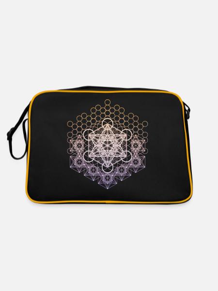 Metatrons Cube Sacred Geometry Connected - Retro Bag - black/gold - Back