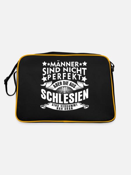 Schlesien Witz Oberschlesien Schlesier - Retro Tasche - Schwarz/Gold - Hinten