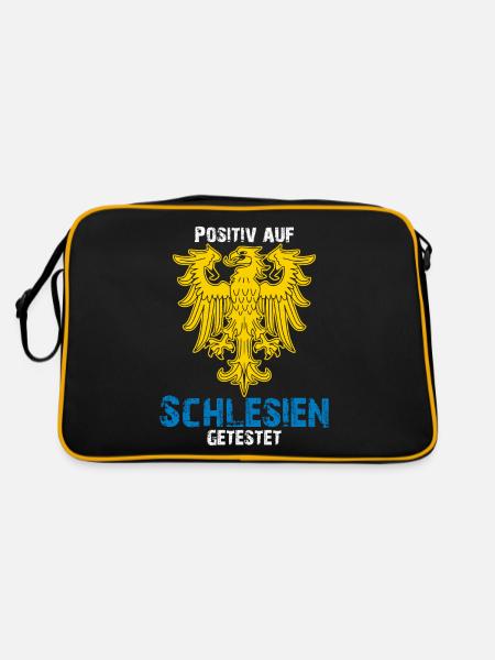 Schlesien Wappen Oberschlesien Schlesier - Retro Tasche - Schwarz/Gold - Hinten